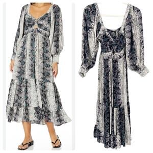 ANGIE Womens Boho Witchy Twist Keyhole Front Reptile Print Midi Dress Size‎ S